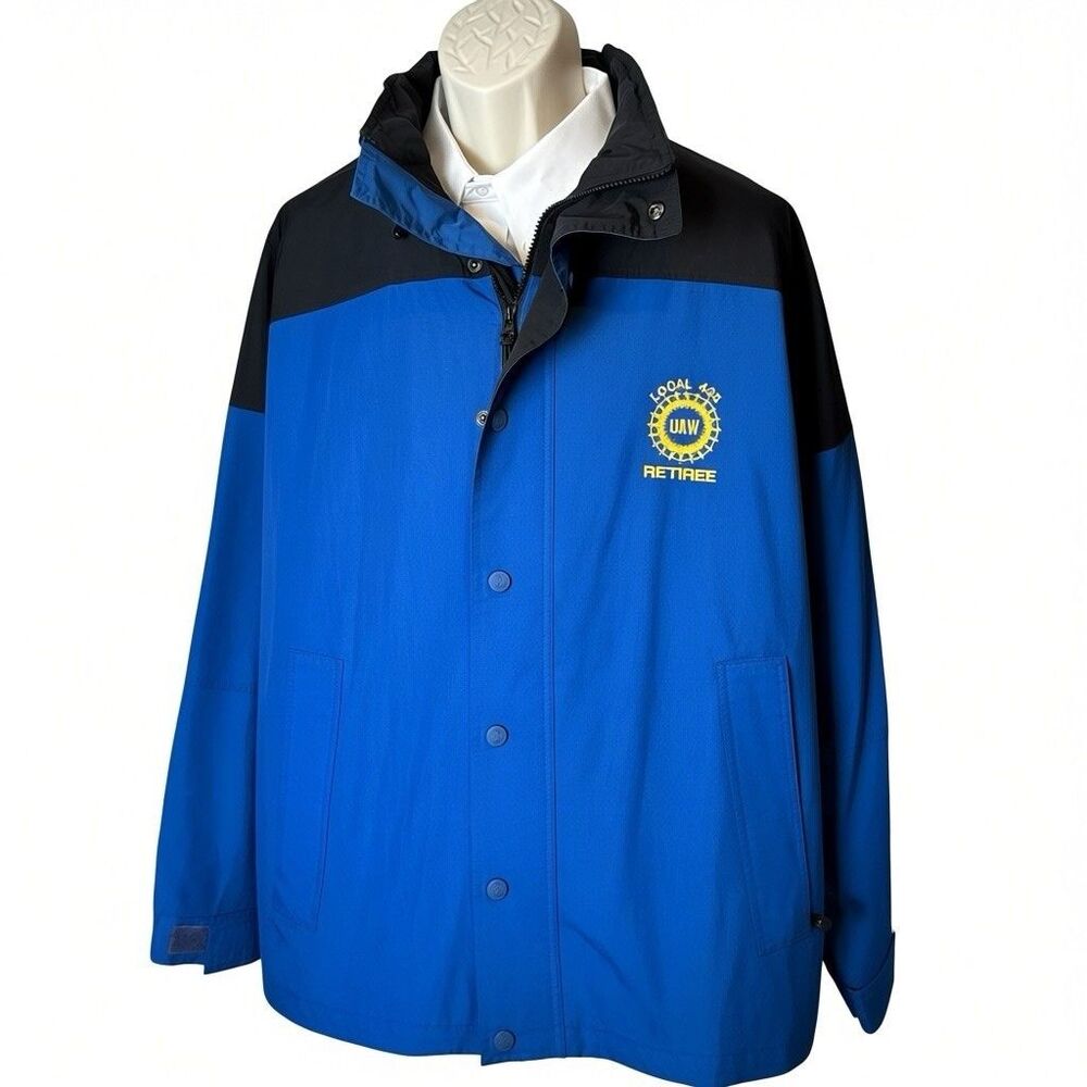 UAW Local 435 Auto Workers Jacket XL Port Authority Blue‎ Union Windbreaker Hood